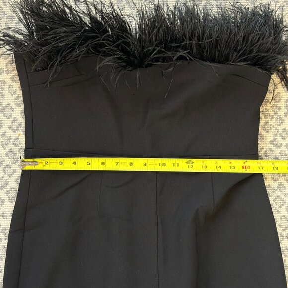 LIKELY DESI JUMPSUIT Black Ostrich Feather Trim NWT - Picture 10 of 12